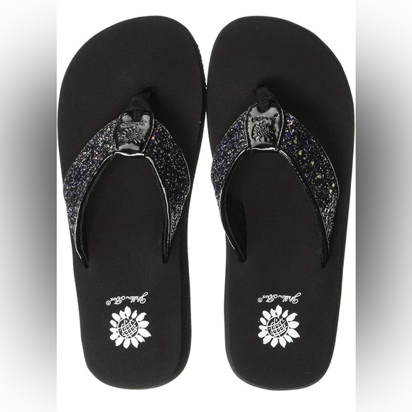 🛍️Yellow Box Black Sparkle Sandals - Picture 1 of 10